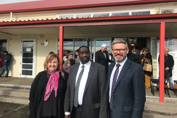 Pictured with Hon Iain Lees-Galloway (Immigration Minister) are Hon Megan Woods (Minister Earthquake Commission) and Ahmed Tani